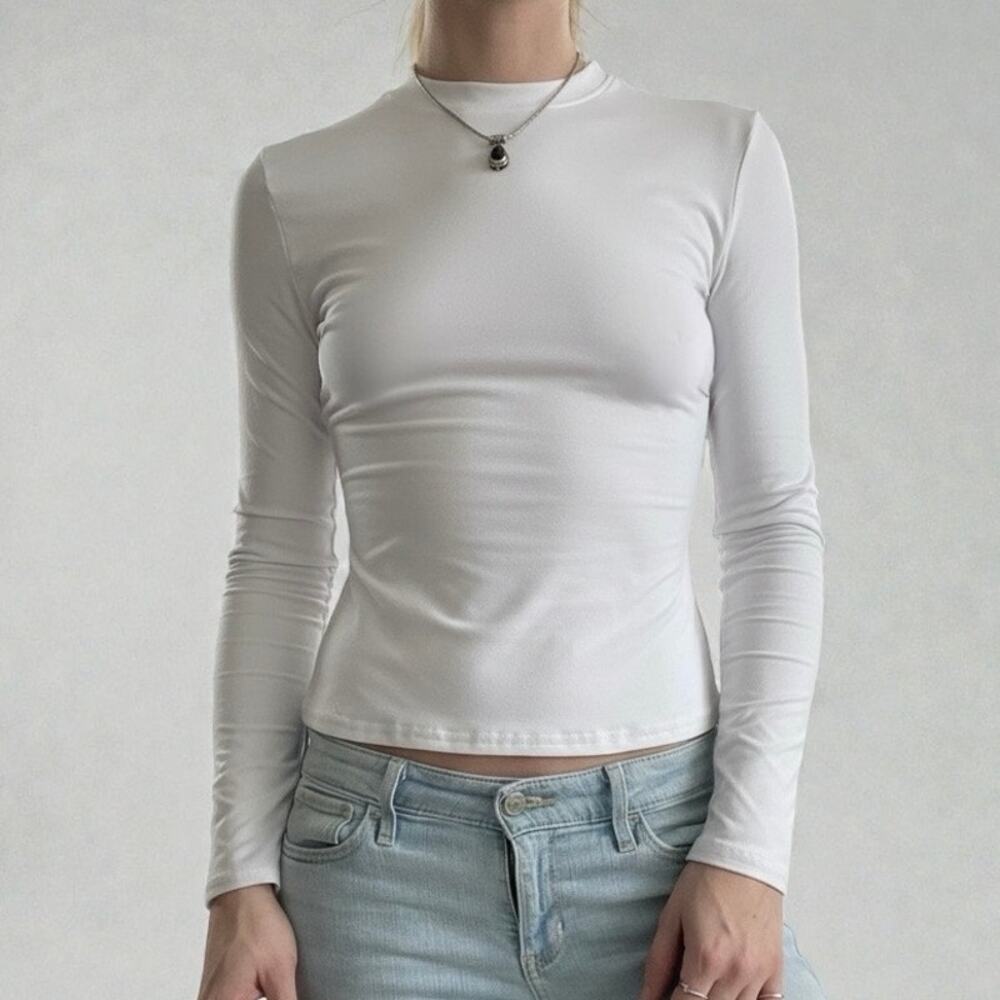 Yogingo White High Neck Long Sleeve Top